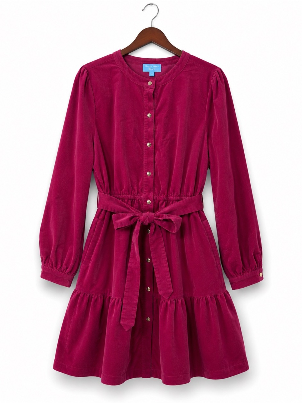 Draper James Raspberry Corduroy Button Front Belted Shirt Dress XL - Picture 2 of 12